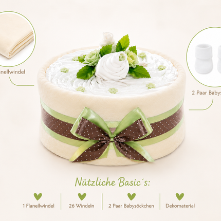 Neutrale Windeltorte CAKEBOX Grün