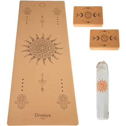 Yoga Set STARTER: Kork Yogamatte mit 2x Yogablock, Tragegurt, Schutzhülle