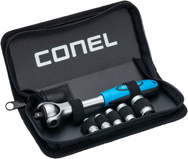 Steckschlüssel-Satz 180° Drehkopf CONEL mit Aufsätzen 1/4" (6, 7, 8, 10, 13 mm) im Etui