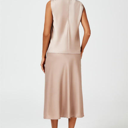 Satin Midi Skirt In Light Brown