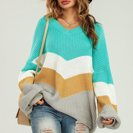 Blue & Grey Colour Block Jumper White & Golden Striped Long Sleeve Top