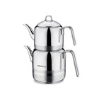 Korkmaz Mega Teekannen-Set Edelstahl – Türkische Teekanne Çaydanlık 1,3 / 3,0 l, induktionsgeeignet