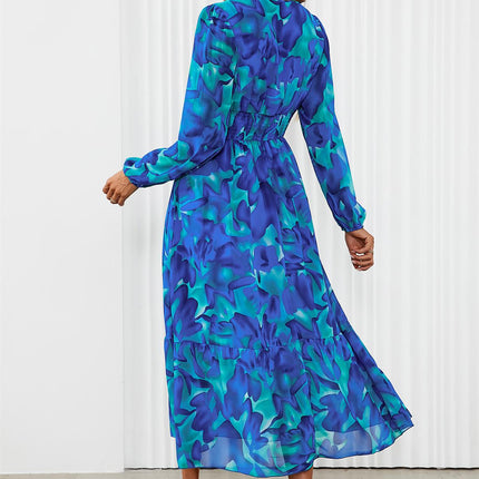Floral Print Long Sleeve Maxi Dress In Blue