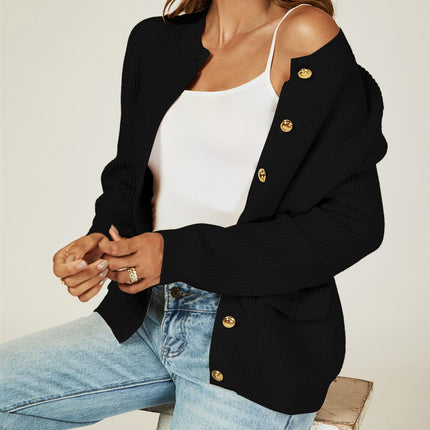 Pocket Details Knitted Cardigan In Black