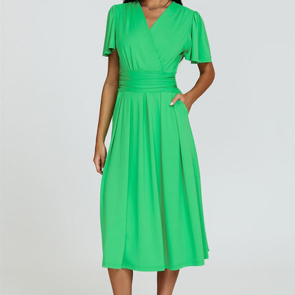 Angel Sleeve Jersey Midi Dress In Green