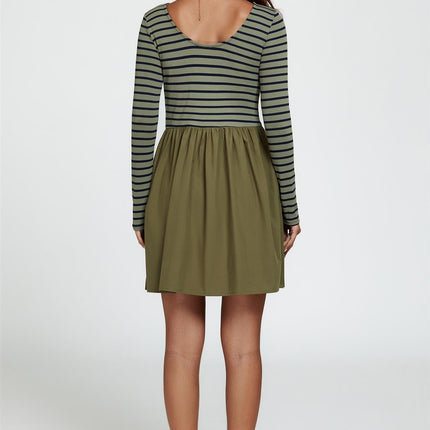 Long Sleeve Stripe Mini Dress In Olive