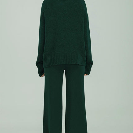 Wool Blended Jumper Top With High Neck In Dark Green