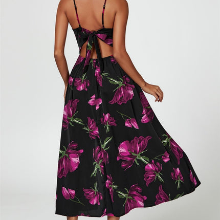 Floral Print Maxi Dress In Black
