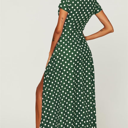 Polka Dot Print High Waist Wrap Dress In Green