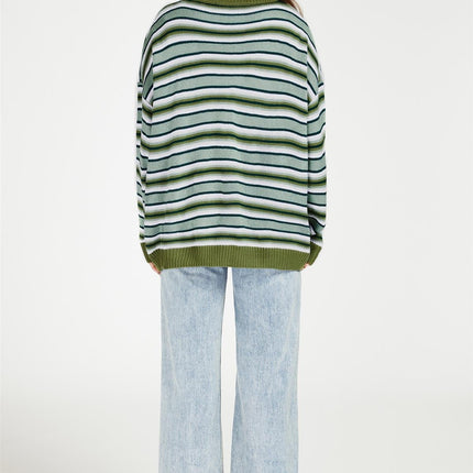 Stripe Block Relaxed Knit Jumper Top In Green
