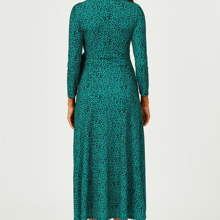 Green Leopard Print Wrap Top Midaxi Dress