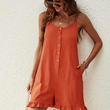 Summer Playsuit With Frill Detail In Orange