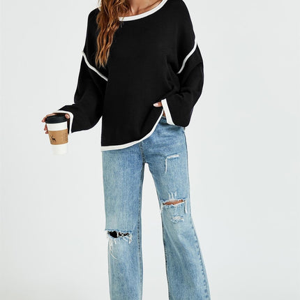White Striped Oversized Jumper Top In Black