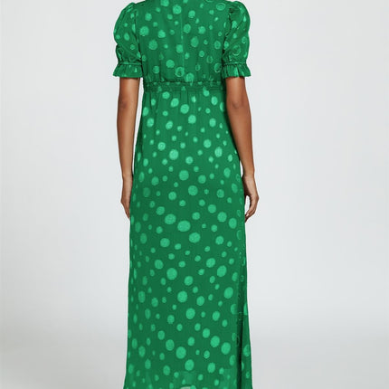 Polka Dot Jacquard Lace Trim Midi Dress In Green