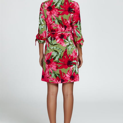 Floral Print Shirt Mini Dress In Red