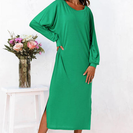 Oversized Midaxi Long Sleeve Slit Jersey Dress In Green