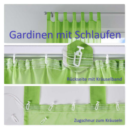 2er-Pack Gardinen Transparent Vorhang Set Wohnzimmer Voile Schlaufenschal mit Bleibandabschluß 61000CN