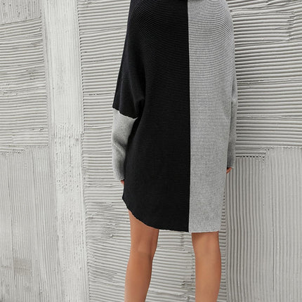 High Neck Half Grey & Black Block Colour Jumper Top