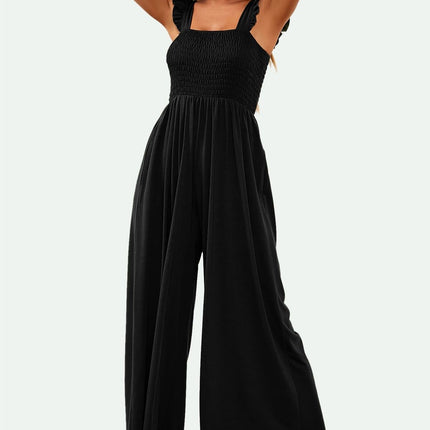 Frill Detail Strappy Jumpsuit In Black