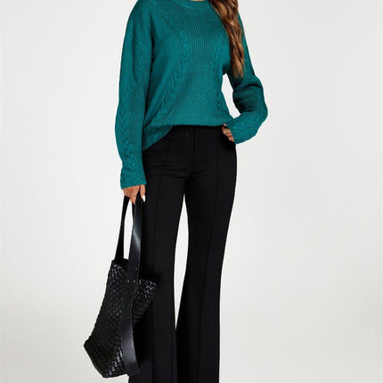 Cable Knit Crew Neck Jumper In Dark Green