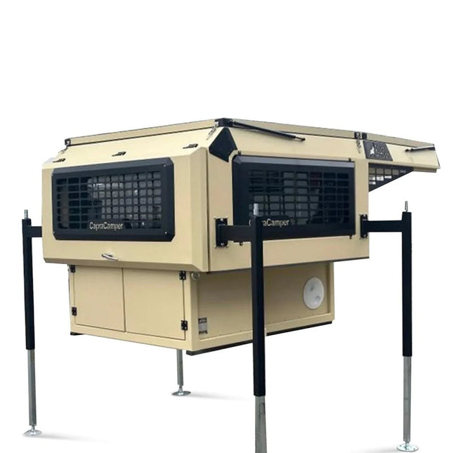 Capracamper Absetz-Wohnkabine Camper Leichtbau – ca. 220 kg, 20 mm EPS-Isolierung, ausziehbares 195×160 cm-Bett (Schwarz/Grau/Grün/Beige) - Linkreich