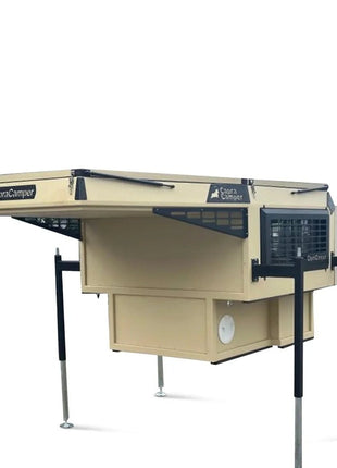 Capracamper Absetz-Wohnkabine Camper Leichtbau – ca. 220 kg, 20 mm EPS-Isolierung, ausziehbares 195×160 cm-Bett (Schwarz/Grau/Grün/Beige) - Linkreich
