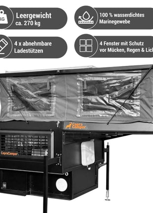 Capracamper Absetz-Wohnkabine Camper Offroad – 170 W Solaranlage, Eberspächer-Diesel-Standheizung- Linkreich
