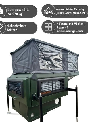 Capracamper Absetz-Wohnkabine Camper Offroad – 170 W Solaranlage, Eberspächer-Diesel-Standheizung, Face-to-Face-Dinette (Schwarz/Grau/Grün) - Linkreich