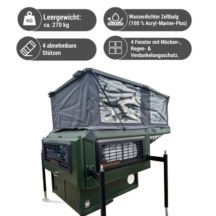 Absetz - Wohnkabine Offroad – 170 W Solaranlage, Eberspächer - Diesel - Standheizung, Face - to - Face - Dinette (Schwarz/Grau/Grün) (Absetzkabinen) kaufen bei Linkreich – Jetzt entdecken!