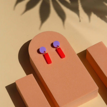Mini Sticks Statement Ohrringe - flieder feuerrot