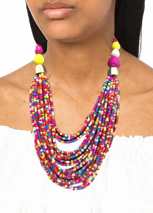 Acryl-Perlen Schmuck-Set – Halskette & Ohrringe, Statement/Choker, African Style, Damen - Königsblau Linkreich