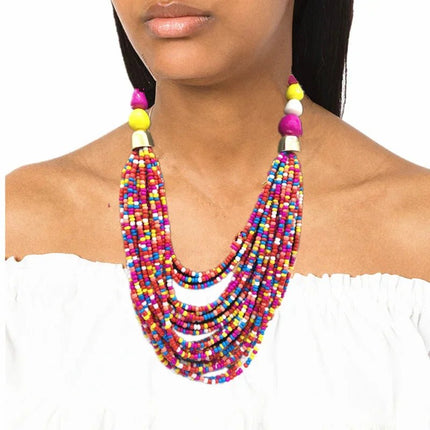 Acryl-Perlen Schmuck-Set – Halskette & Ohrringe, Statement/Choker, African Style, Damen - Königsblau Linkreich