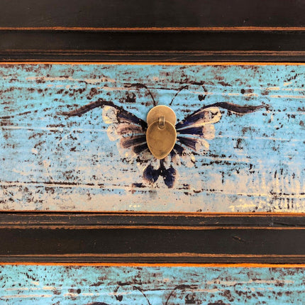 Vintage Asia Asiatisches Lowboard Kommode Bank Türkis-Schwarz - Art. 35208-5