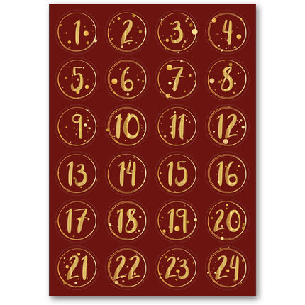 SEO. Adventskalender Zahlenaufkleber zum basteln mit bunten Zahlen für Weihnachten zum Selbstgestalten - Rot Linkreich