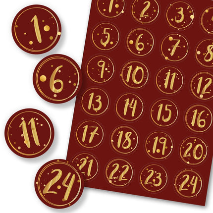 SEO. Adventskalender Zahlenaufkleber zum basteln mit bunten Zahlen für Weihnachten zum Selbstgestalten - Rot Linkreich