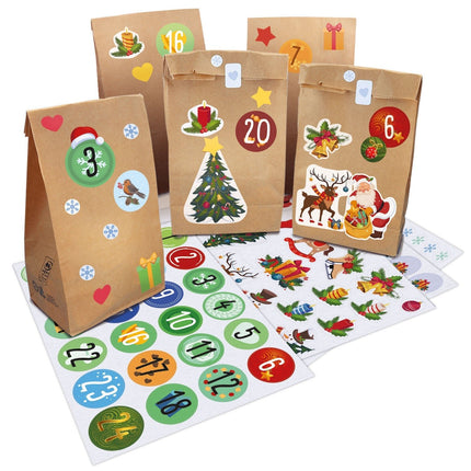 SEO. Adventskalender zum befüllen 25 Kraftpapiertüten + Zahlenaufkleber & Sticker zum Selbstgestalten - Linkreich
