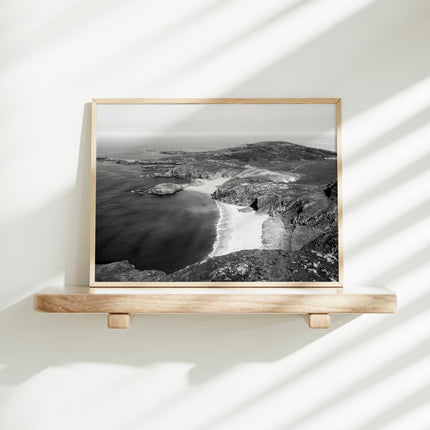 Murder Hole Beach Wall Art Print – Aerial Black & White Irish Coastline