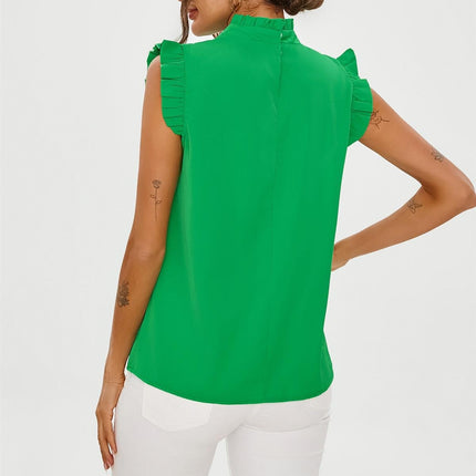 Frill Trim Sleeve High Neck Blouse Top In Light Green