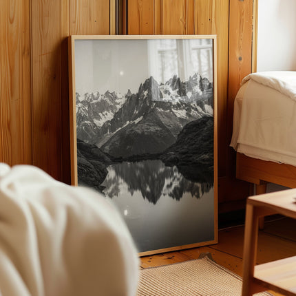 Lac de la Flégère Black and White Photography Print | Moonlit Alpine Reflections in Chamonix