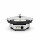 Akkaya Steinrapen – Elektrische Partypfanne 12,5 L aus Guss, bis 250 °C, mit Edelstahldeckel, Silber