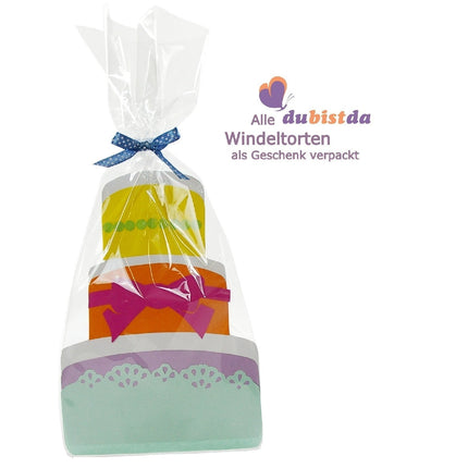 Windeltorte Windelbär türkis | optional Baby Lätzchen mit Namen bedruckt