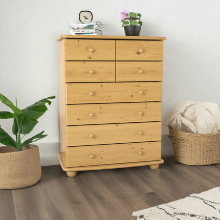 SEO. Anika Kiefer Massivholz Kommode | 8 - Schubladen | 100% Bio Kiefer - Natur Linkreich