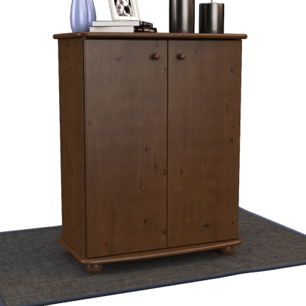 SEO. Anika Kommode 110er Bio Kiefer Massivholz | 2-Türig Sideboard mit Regalfächern | Anrichte aus 100% Massivholz - Nussbaum Linkreich