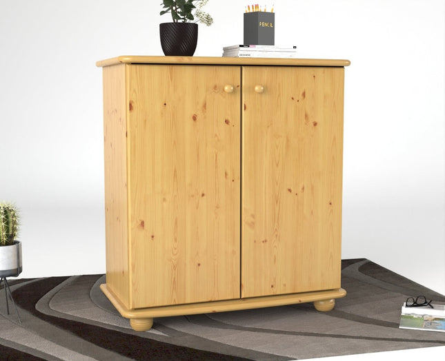 SEO. Anika Kommode 93er | Sideboard | Anrichte | 2 - Türig mit Regalfächer | 100% Bio Kiefer Massivholz - Natur Linkreich