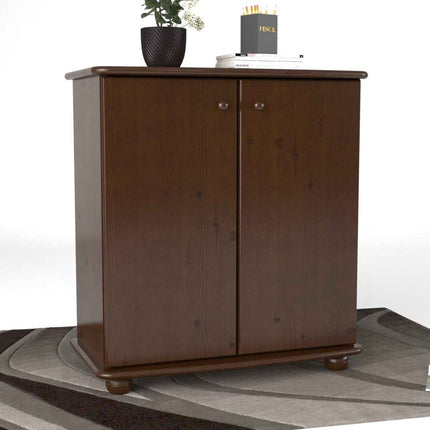 SEO. Anika Kommode Bio Kiefer Massivholz | 2-Türig Sideboard mit Regalfächer aus 100% Massivholz - Nussbaum Linkreich