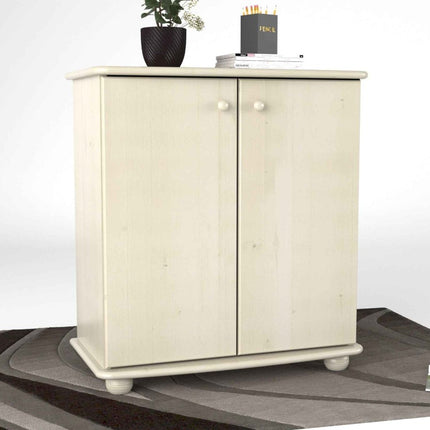 SEO. Anika Kommode Bio Kiefer Massivholz | 2-Türig Sideboard mit Regalfächer aus 100% Massivholz - Weiss Linkreich