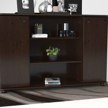 SEO. Anika Kommode Bio Kiefer Massivholz | 2-Türige Anrichte mit offenen Regalen - Wenge Linkreich