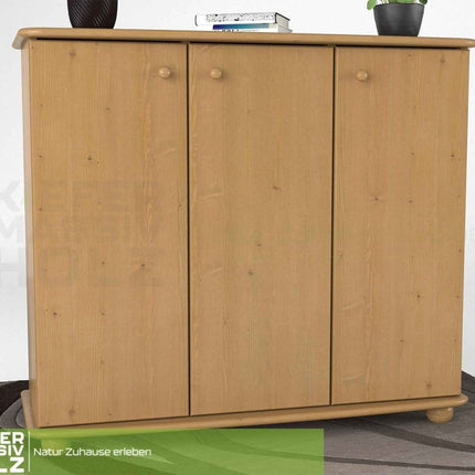 SEO. Anika Kommode Bio Kiefer Massivholz | 93er Sideboard 3-Türig mit Regalfächer - Capuccino Linkreich