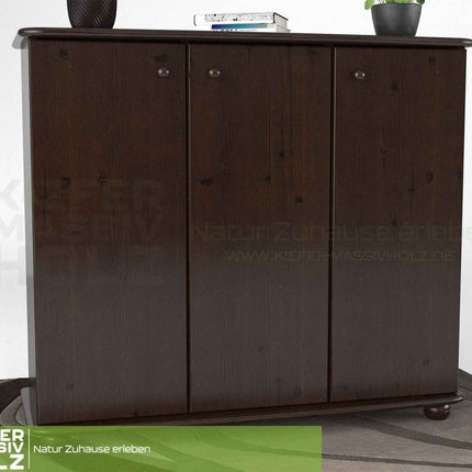 SEO. Anika Kommode Bio Kiefer Massivholz | 93er Sideboard 3-Türig mit Regalfächer - Wenge Linkreich