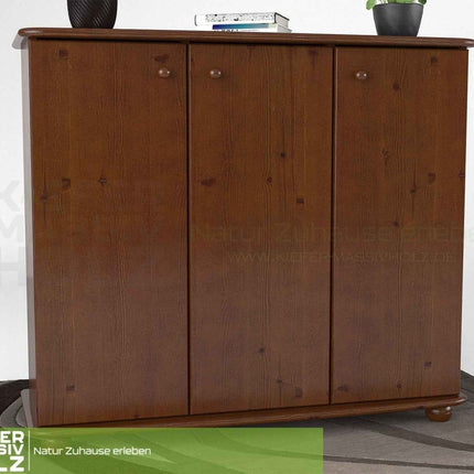 SEO. Anika Kommode Bio Kiefer Massivholz | 93er Sideboard 3-Türig mit Regalfächer - Kolonial Linkreich